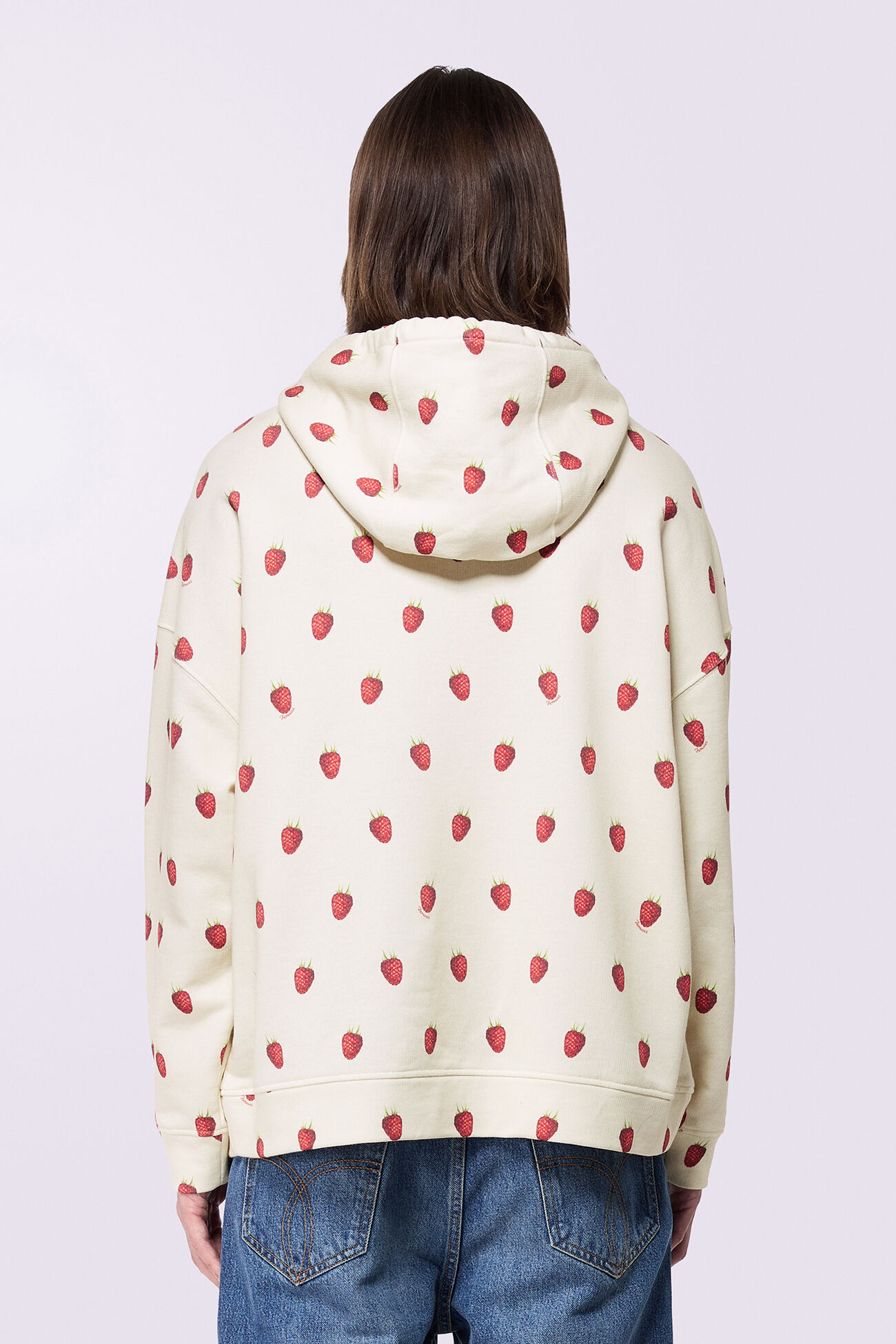 Unisex Raspberry Print Hoodie Cream