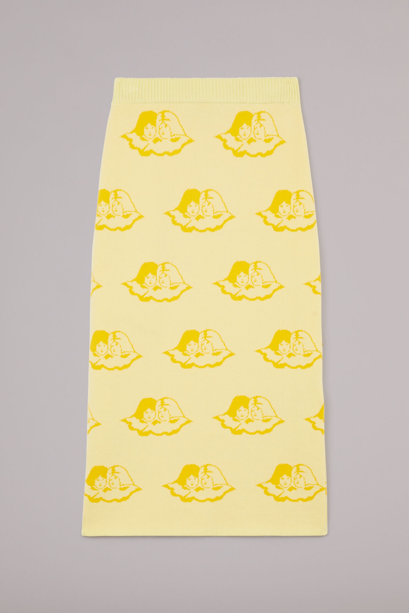 All Over Angels Knit Midi Skirt Yellow