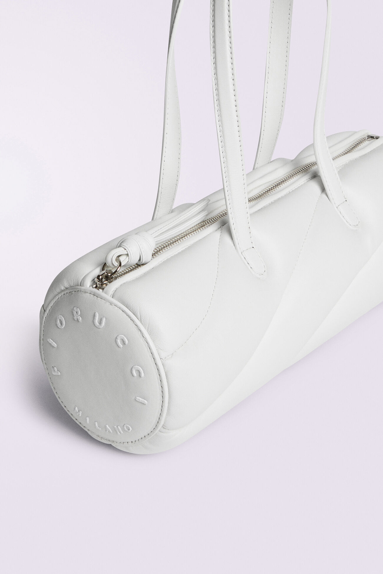Mella Leather Baguette Bag White
