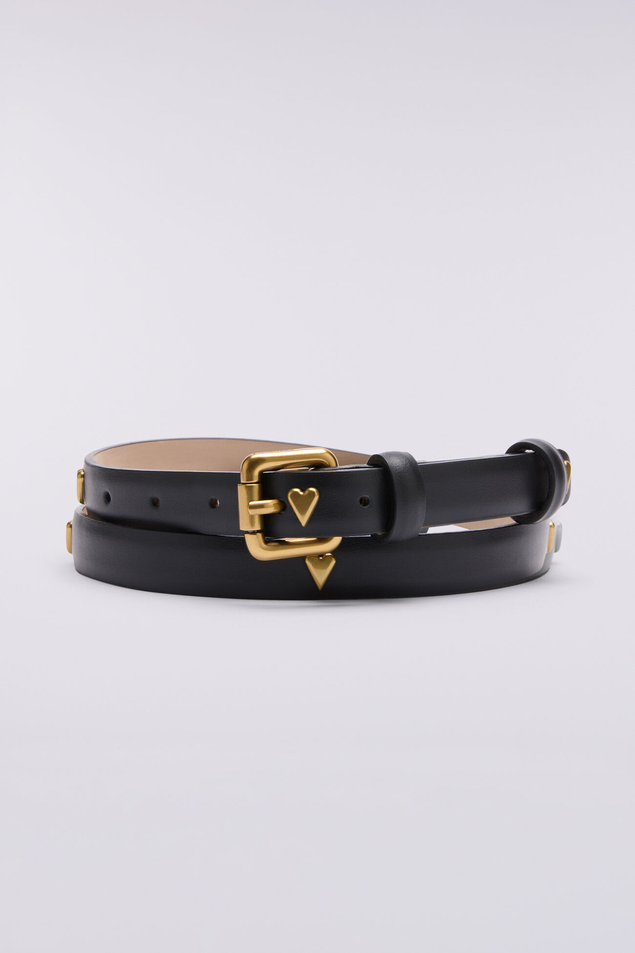Heart Stud Leather Belt Black