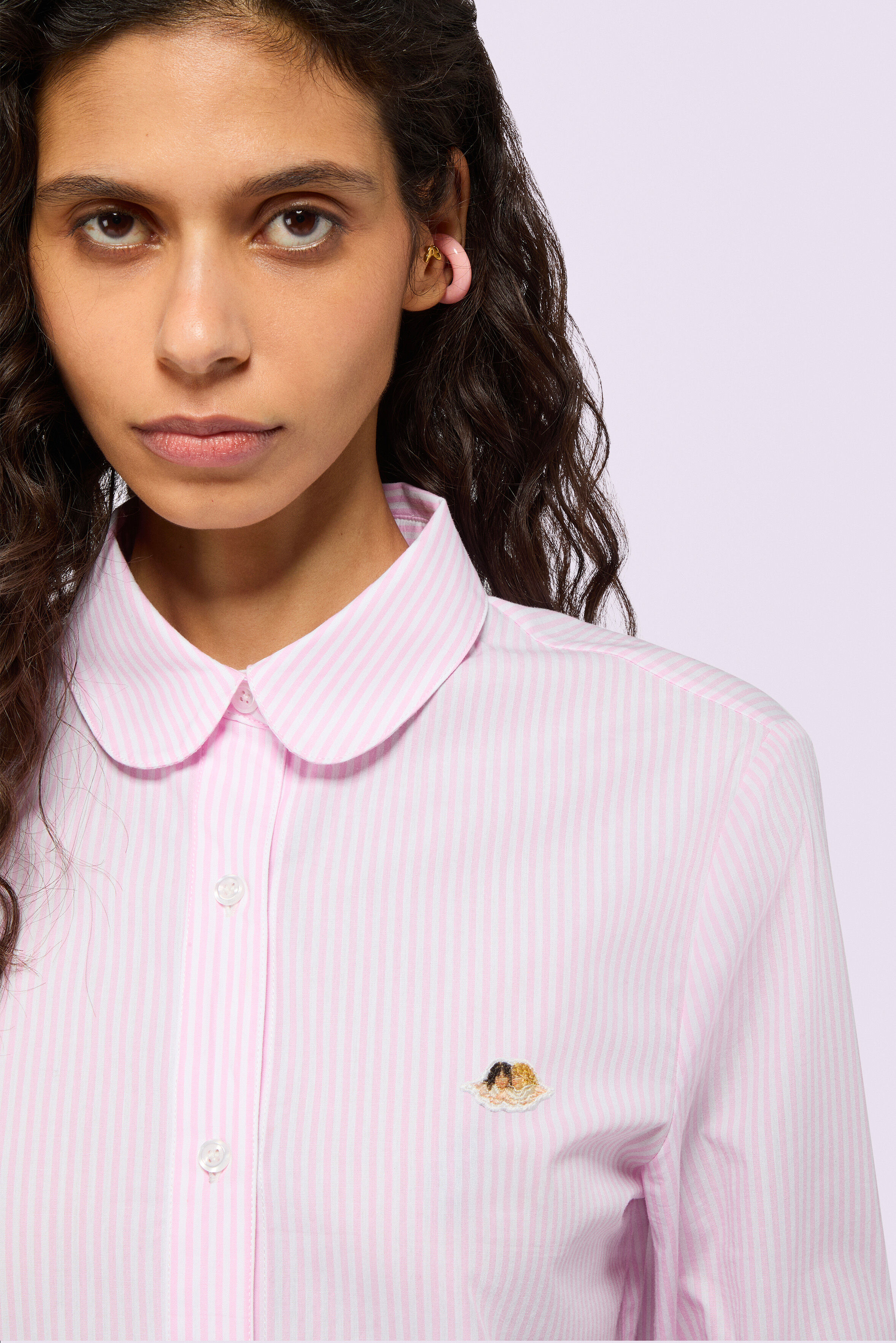 Angels Patch Striped Shirt Pink