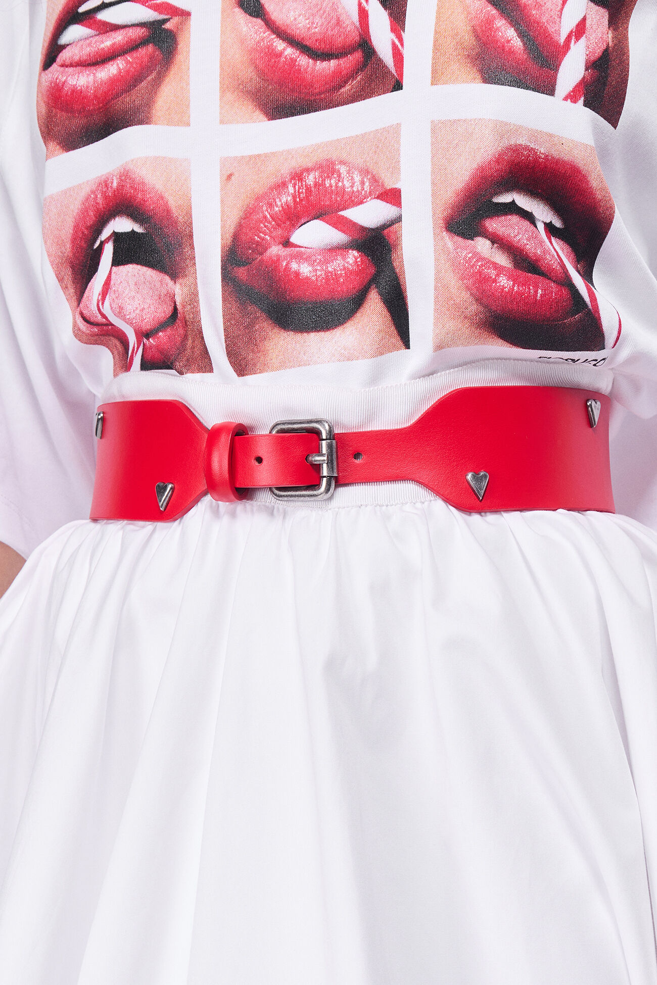Heart Stud Leather Belt Red