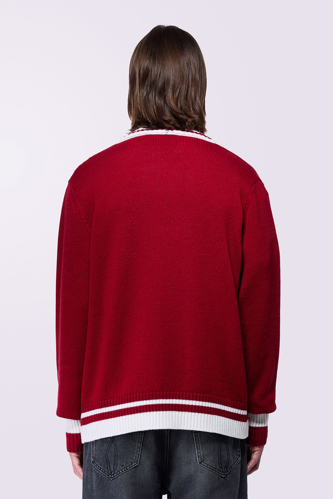 Unisex Heart Patch Knit Cardigan Red