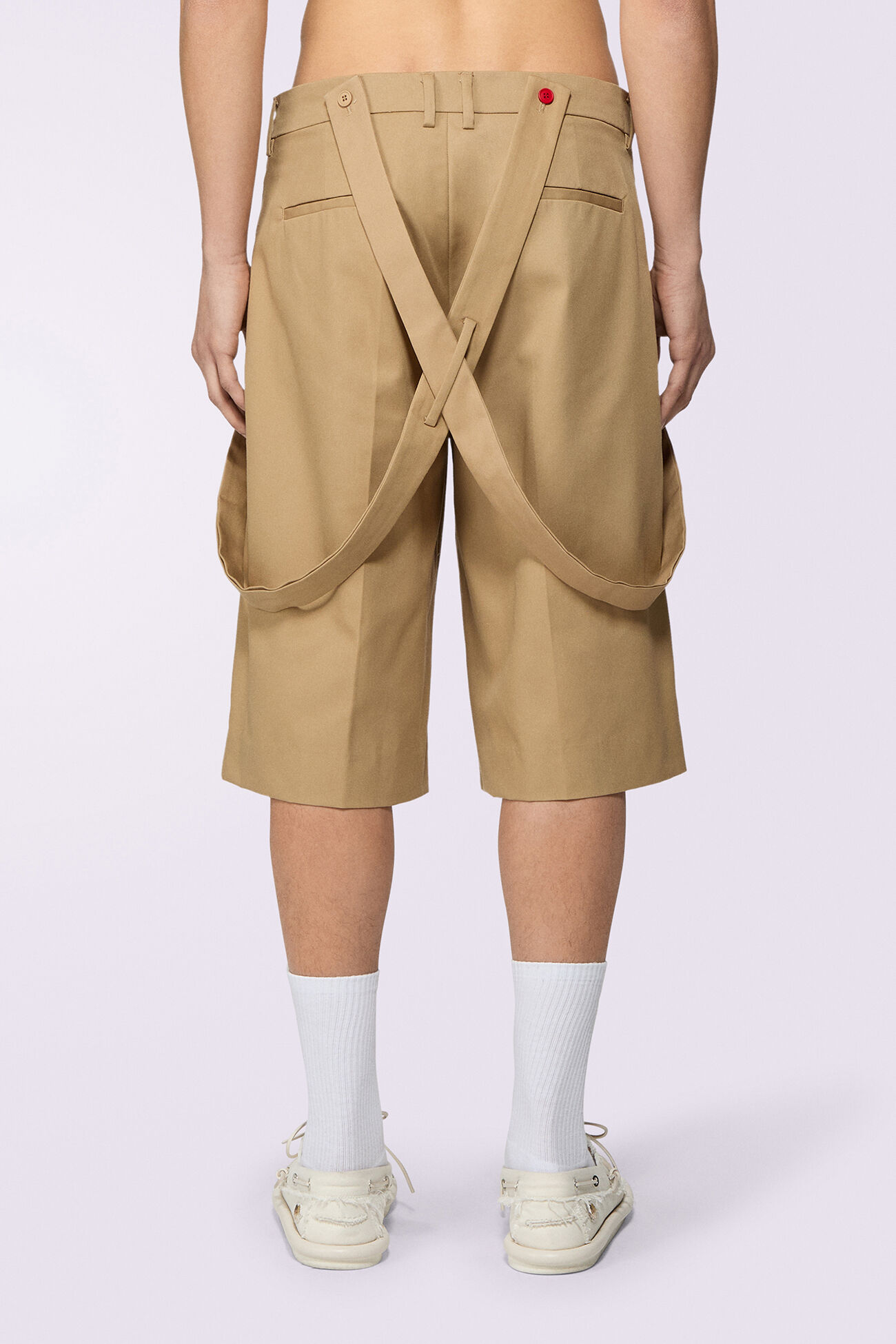 Embroidered Suspender Shorts Beige