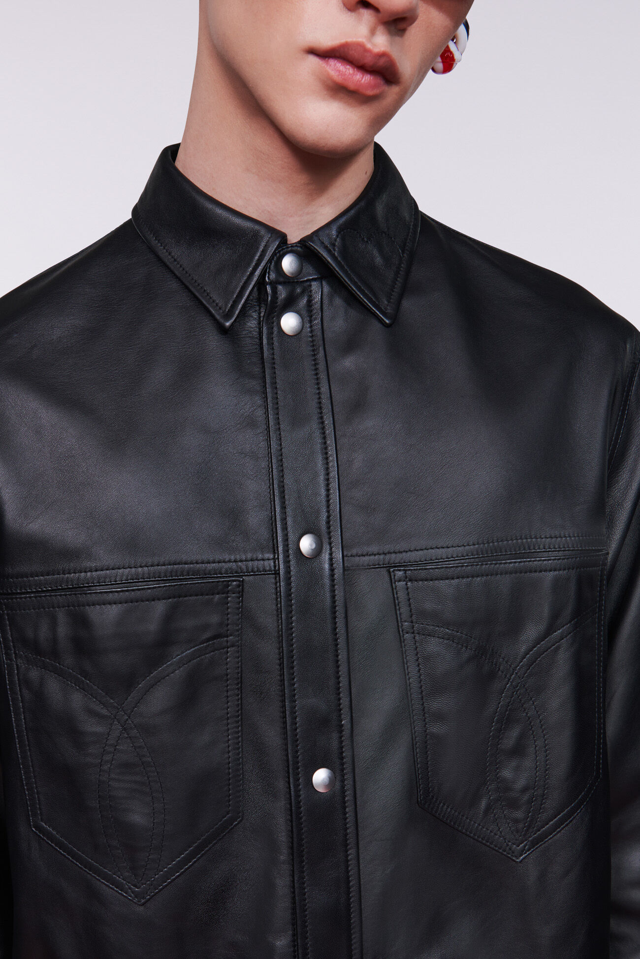 Unisex Fringe Leather Shirt Black