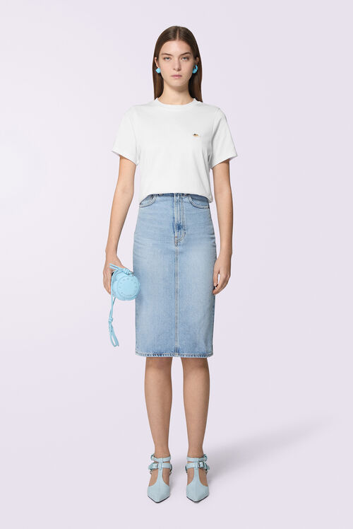 Heart Denim Midi Skirt Light Blue