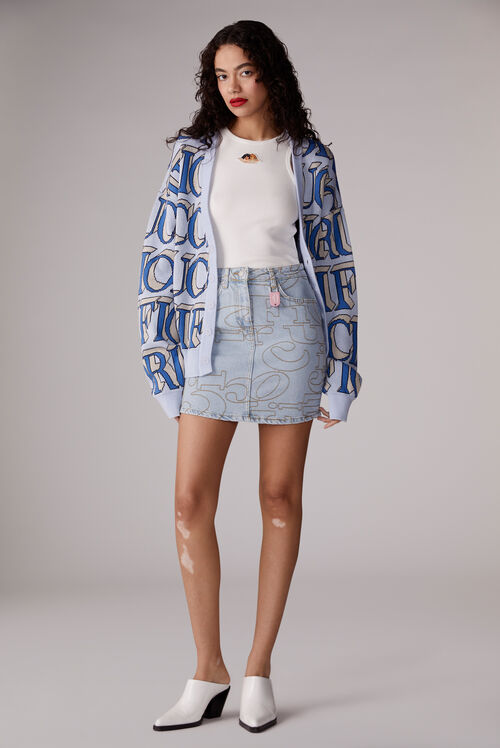 Embroidered Logo Denim Mini Skirt Light Vintage