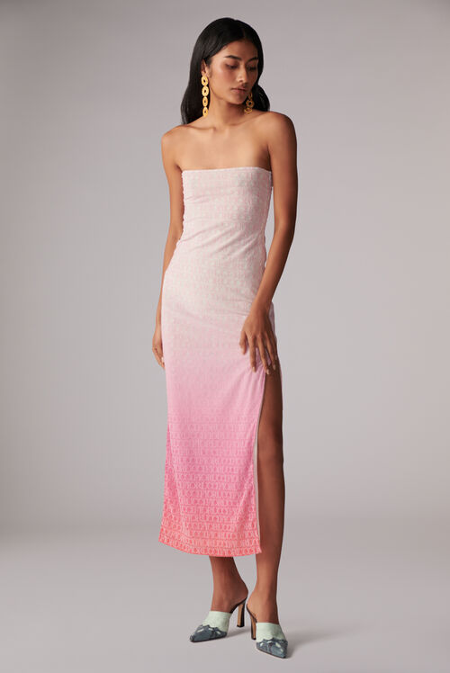 Monogram Logo Bandeau Maxi Dress Pink