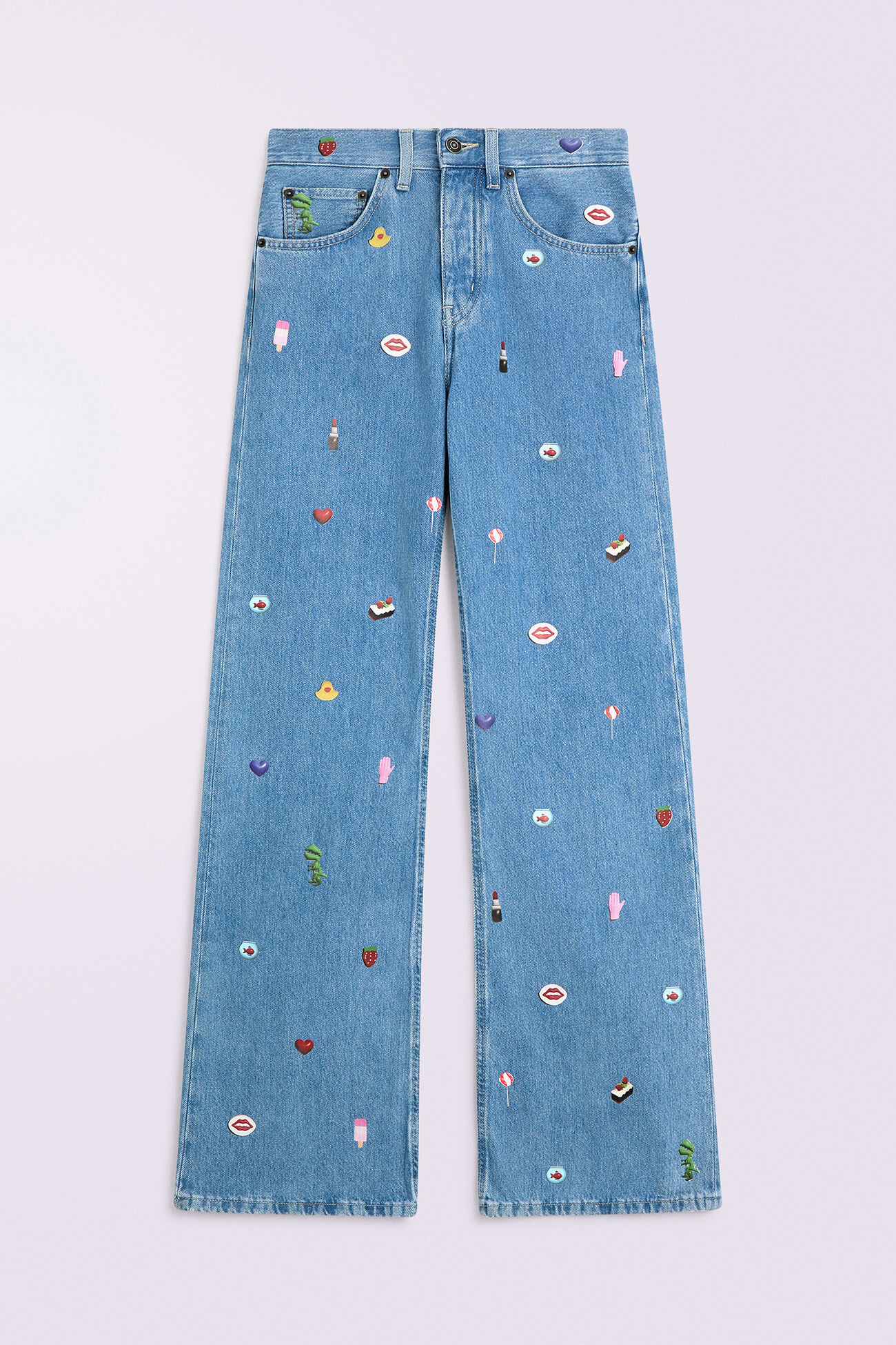Charm Print Wide Leg Jeans Baby Blue