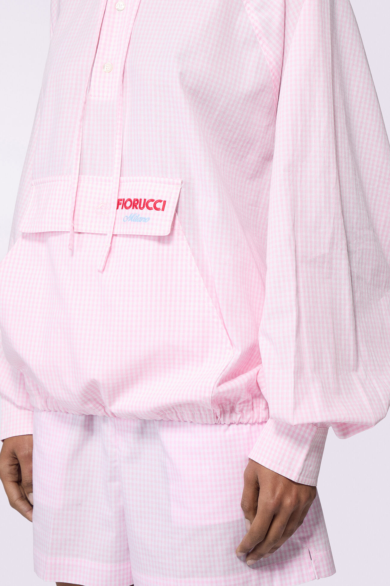 Gingham Logo Hoodie Shirt Pink