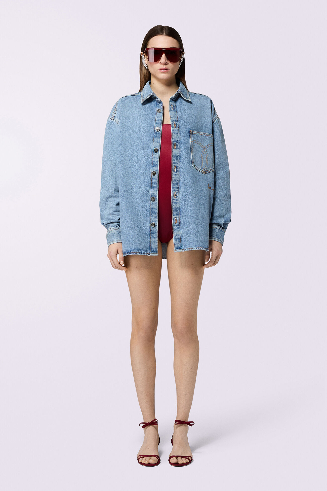 Open Back Denim Shirt Light Blue