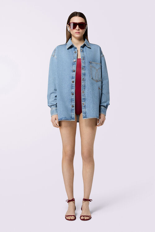 Open Back Denim Shirt Light Blue