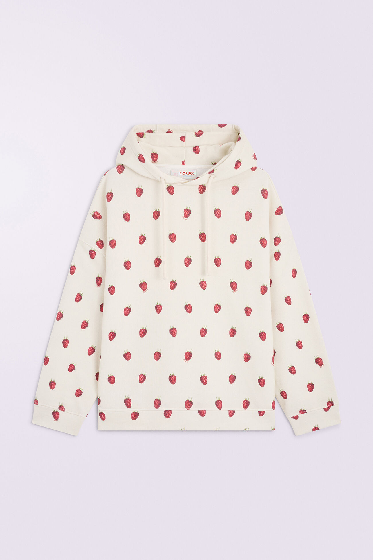 Unisex Raspberry Print Hoodie Cream