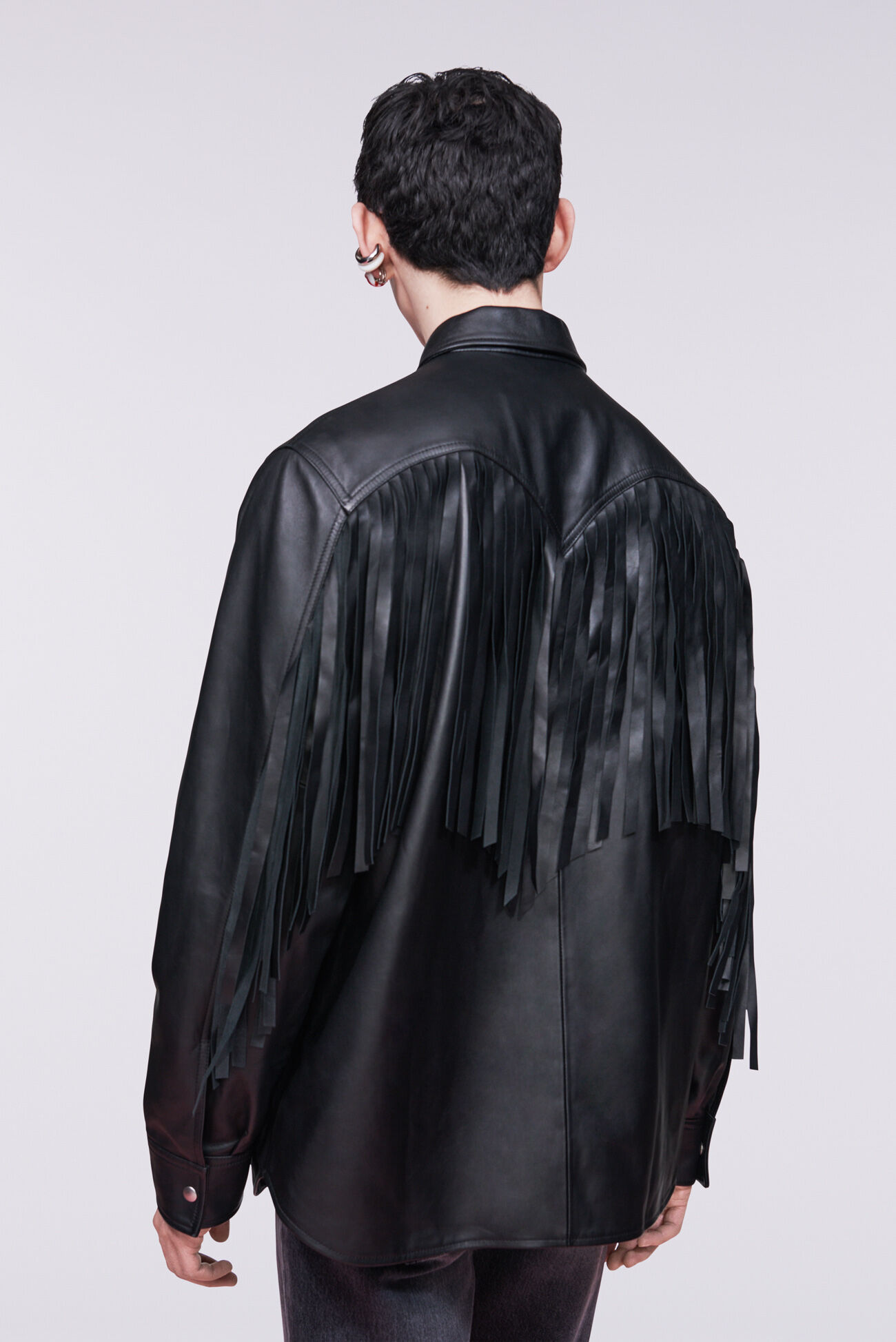 Unisex Fringe Leather Shirt Black