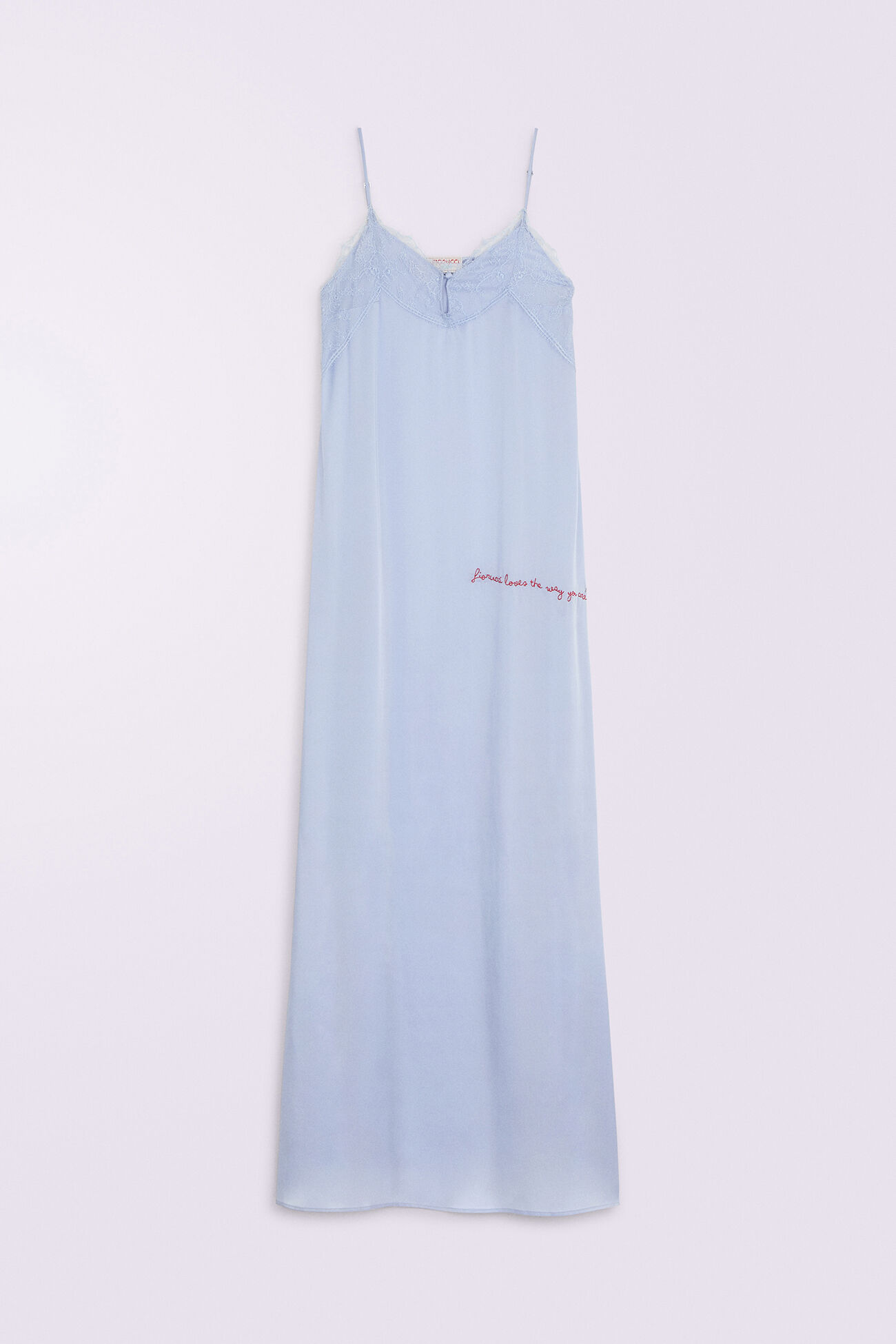 Embroidered Slip Maxi Dress Blue