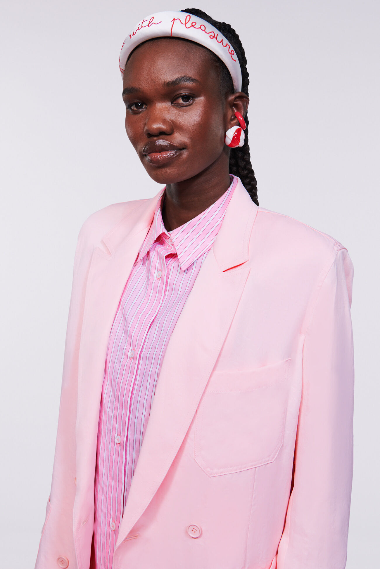 Double Breasted Satin Blazer Pink