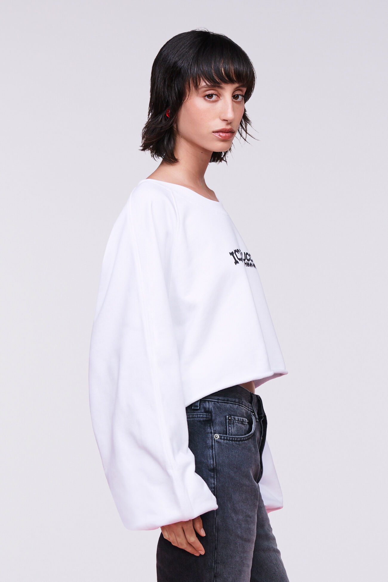I Love Fiorucci Crop Sweatshirt White