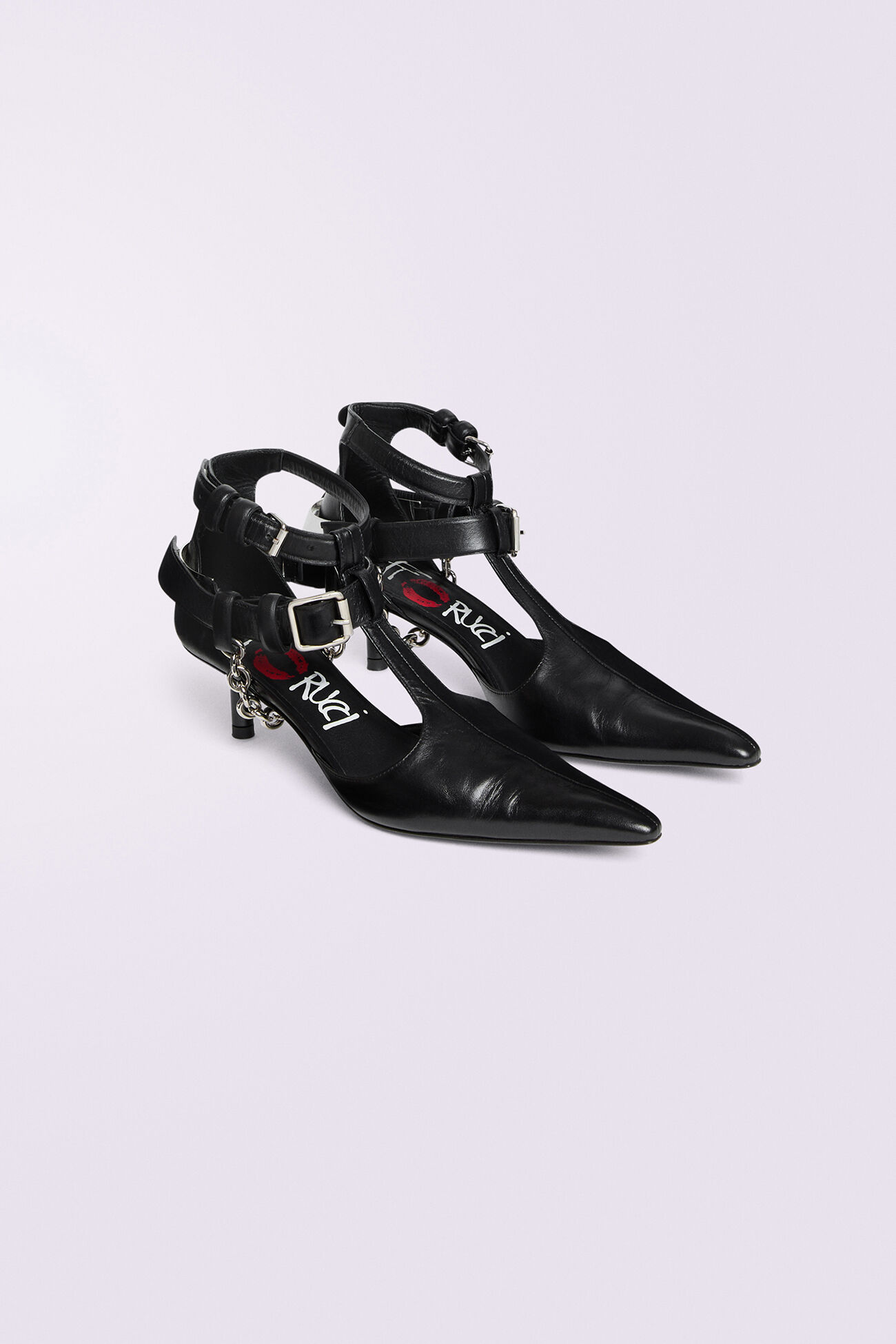 Buckle Chain Heels Black