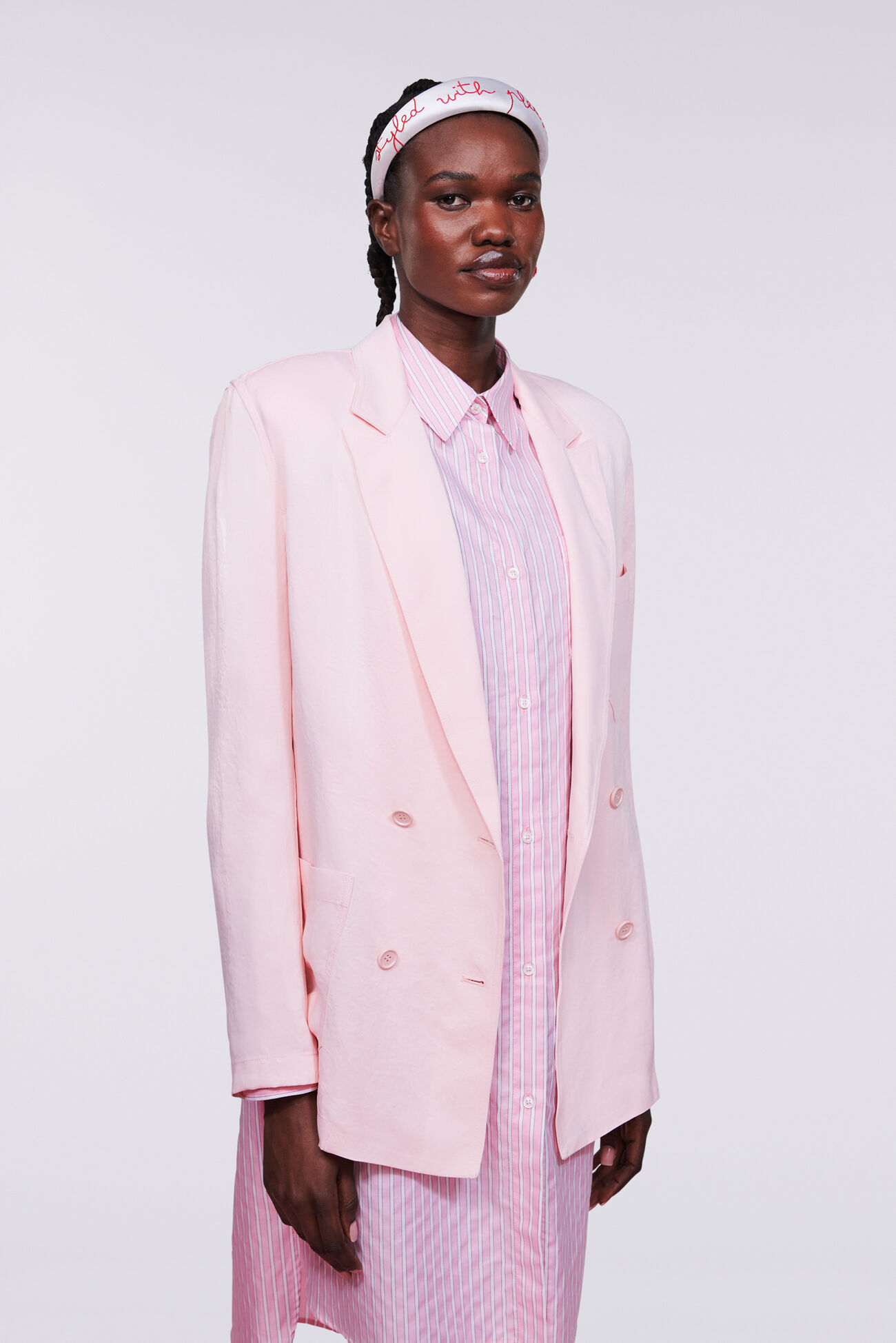 Double Breasted Satin Blazer Pink