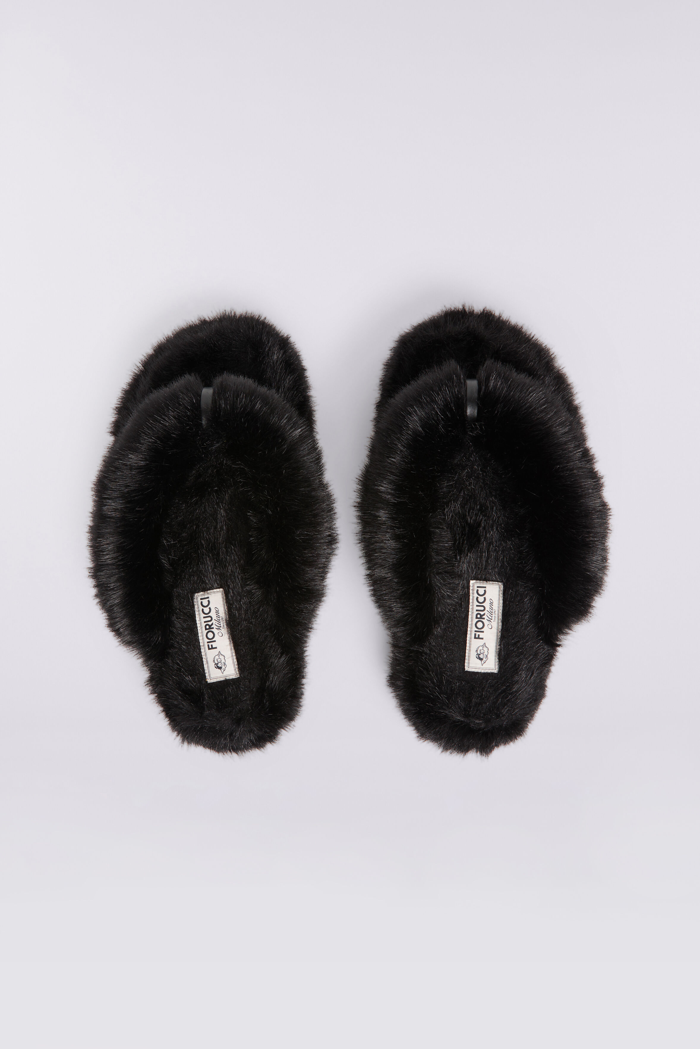 Faux Fur Fluff Flops Black