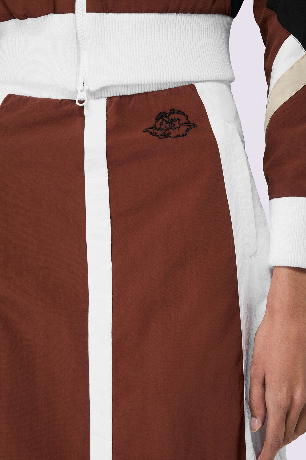 Angels Embroidery Track Maxi Skirt Brown