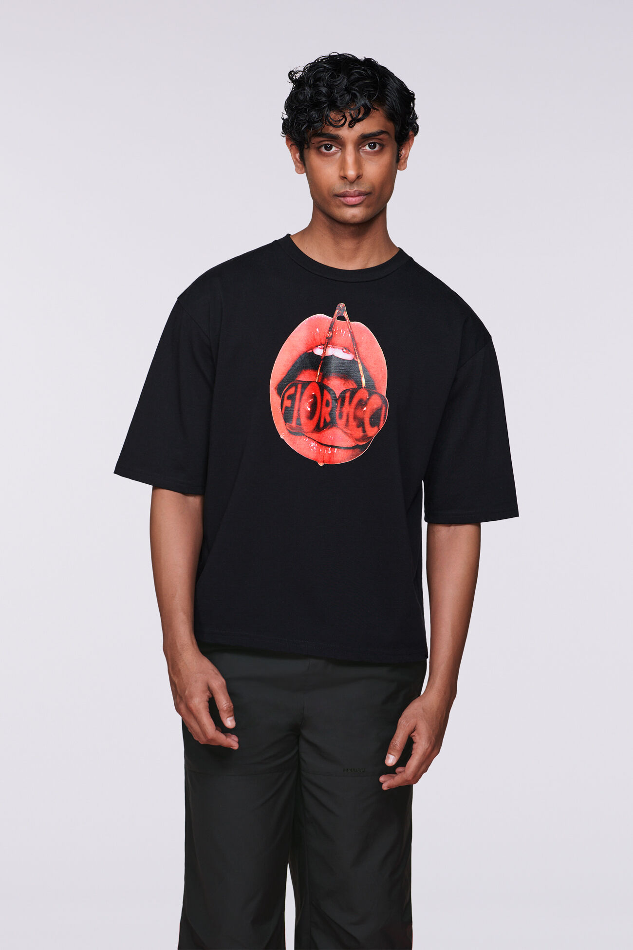 Cherry Mouth Graphic T-Shirt Black