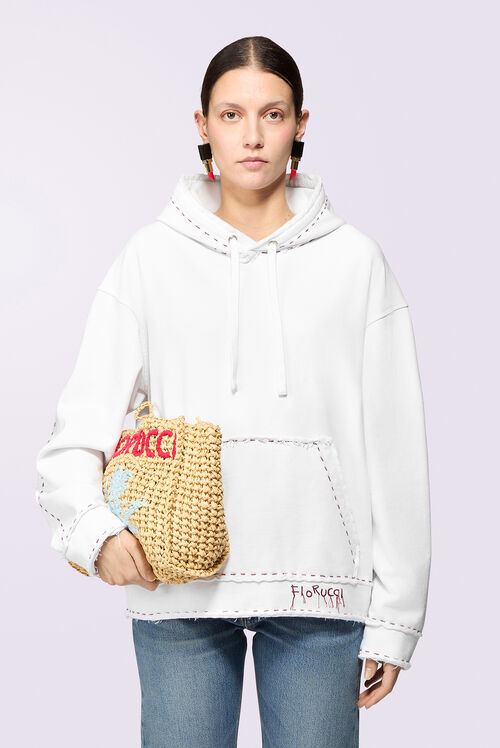 Stitch Logo Hoodie White