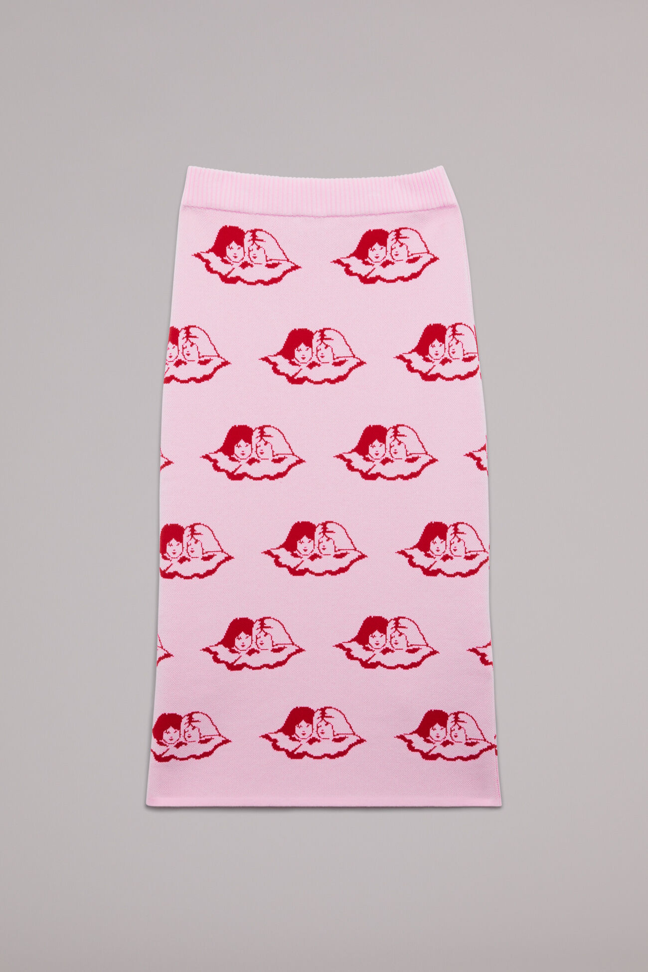 All Over Angels Knit Midi Skirt Pink