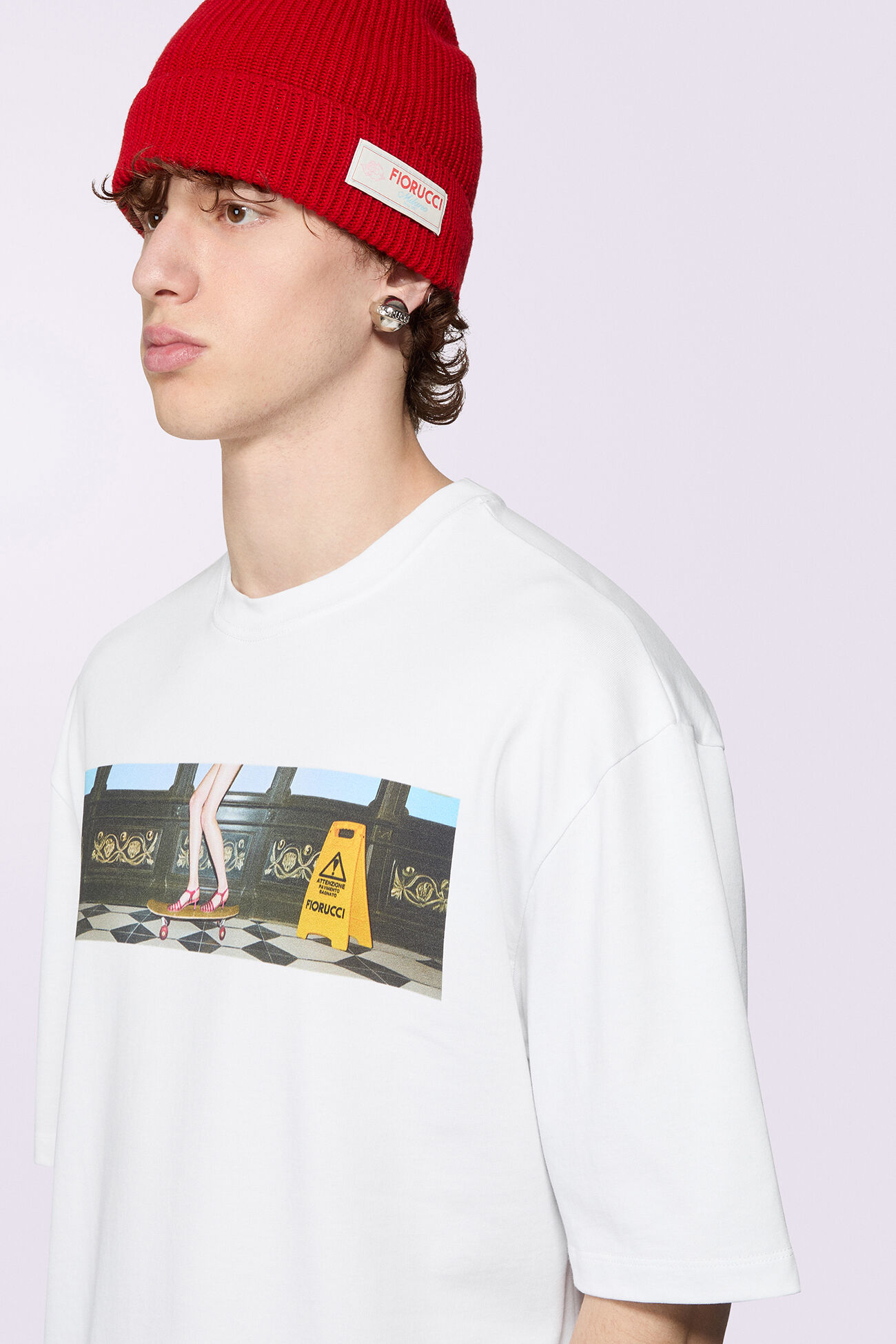 Skateboard Print T-Shirt White