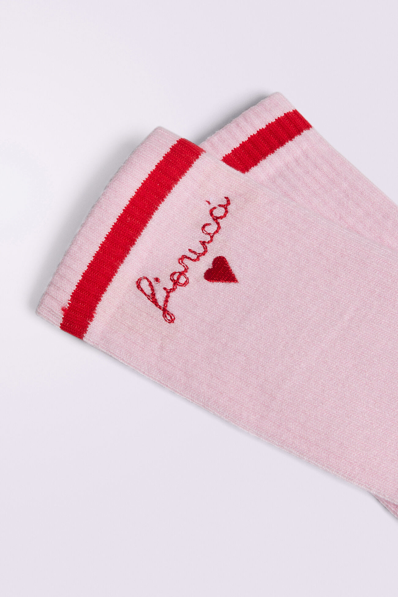 Embroidered Heart Socks Pink