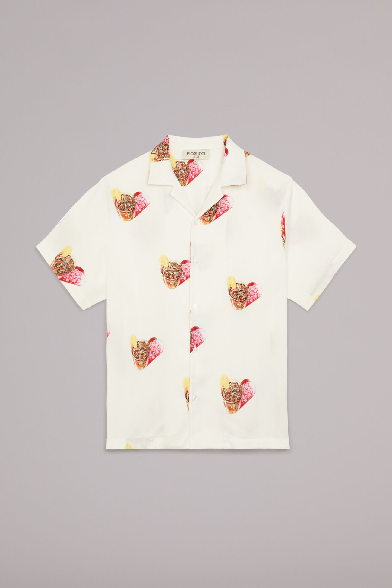 Cocktail Print Bowling Shirt White