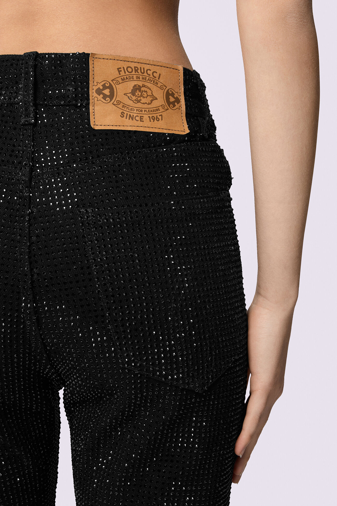 Unisex Rhinestone Flare Jeans Black