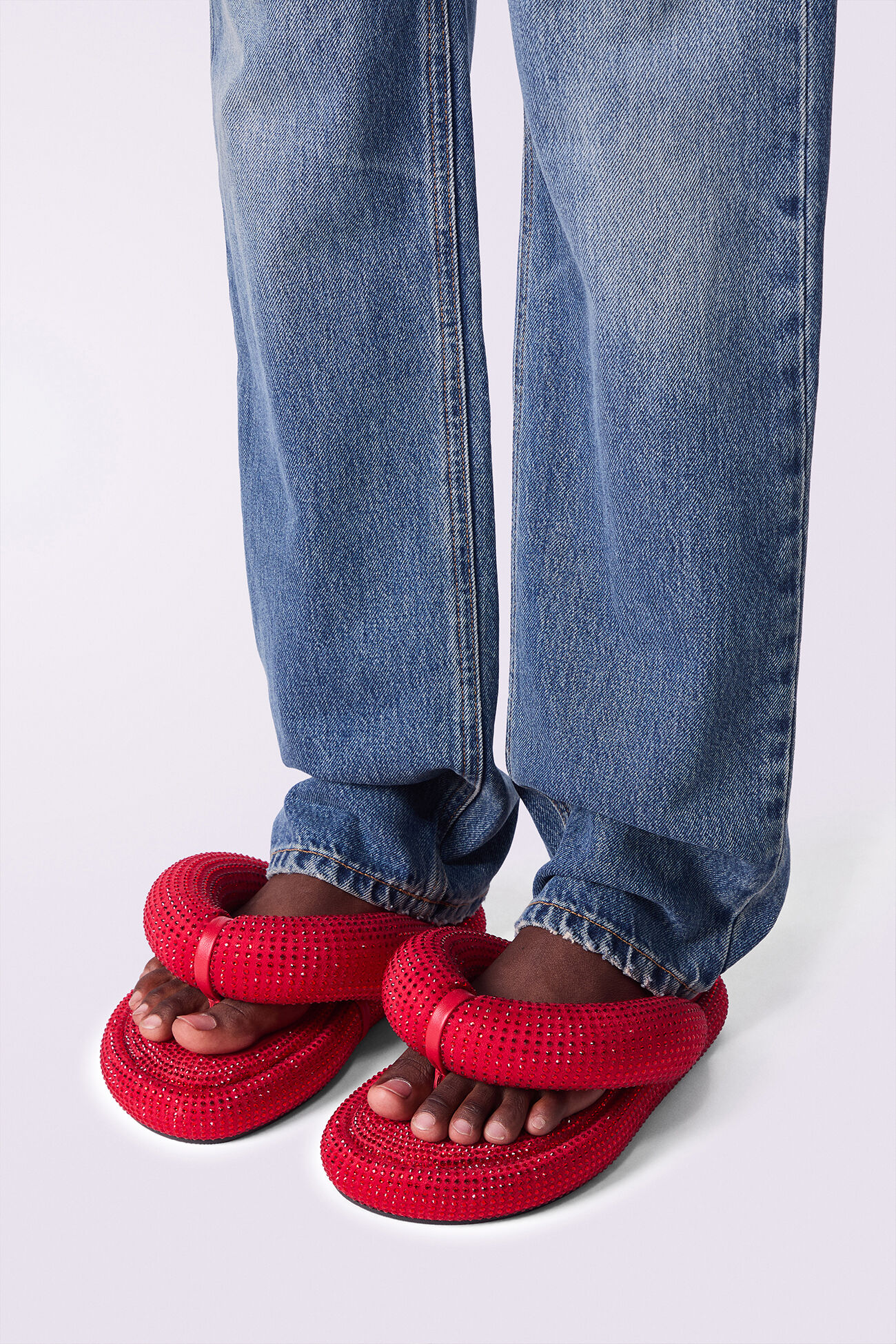 Rhinestone Fluff Flops Red