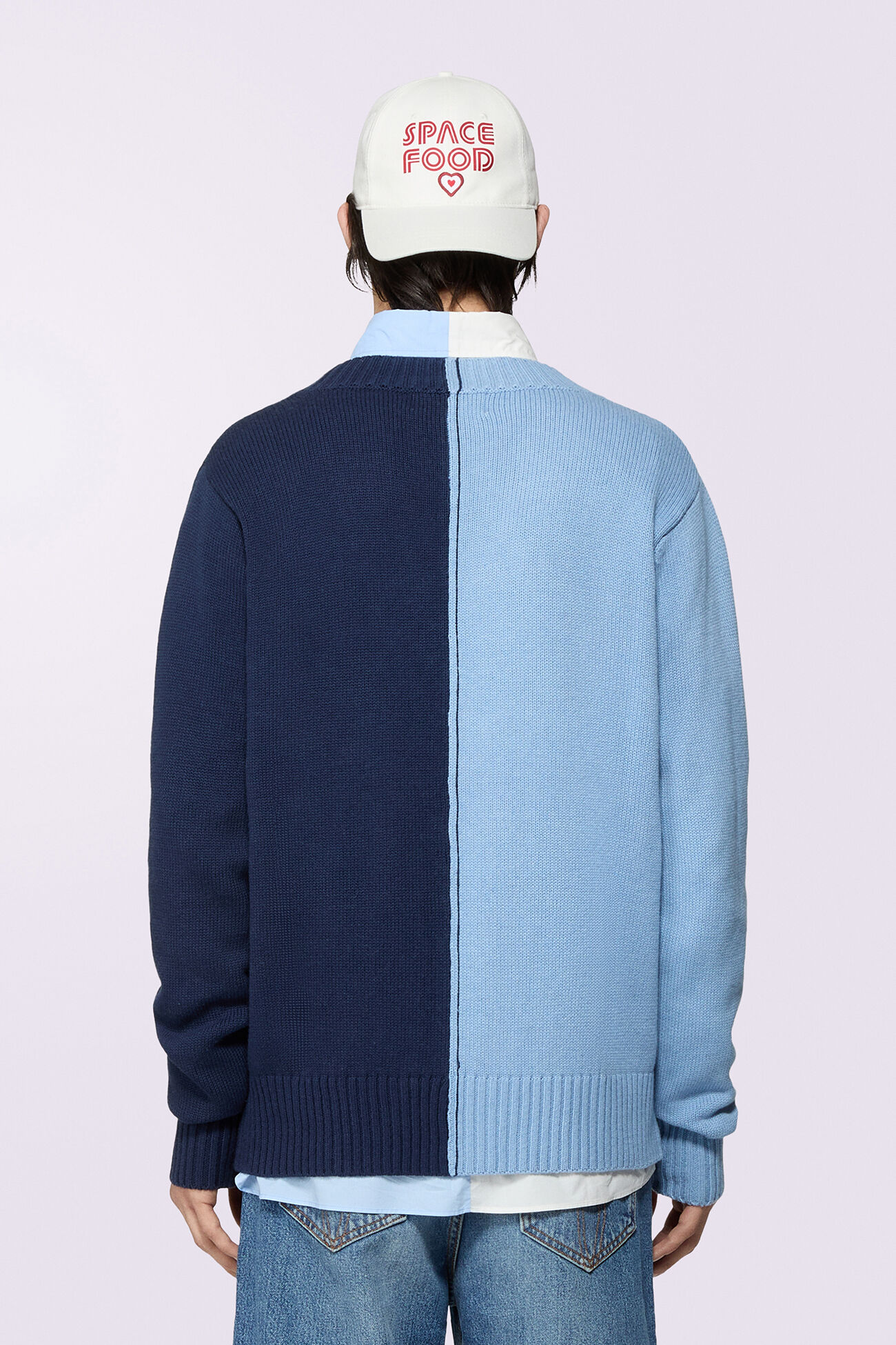 Two Colour Knit Cardigan Blue