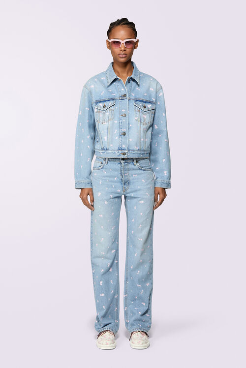 Floral Straight Fit Jeans Light Blue
