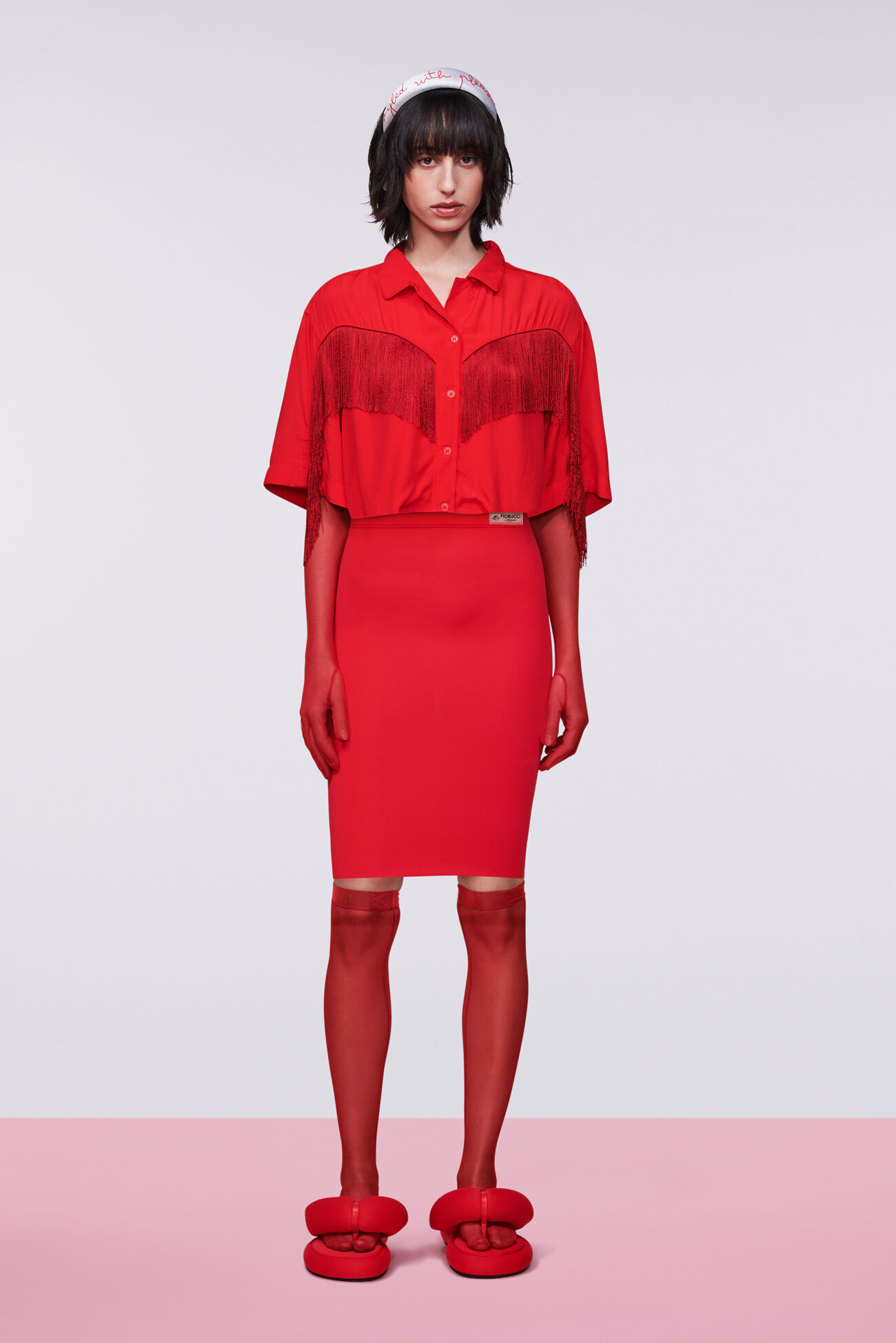 Fringe Crop Shirt Red