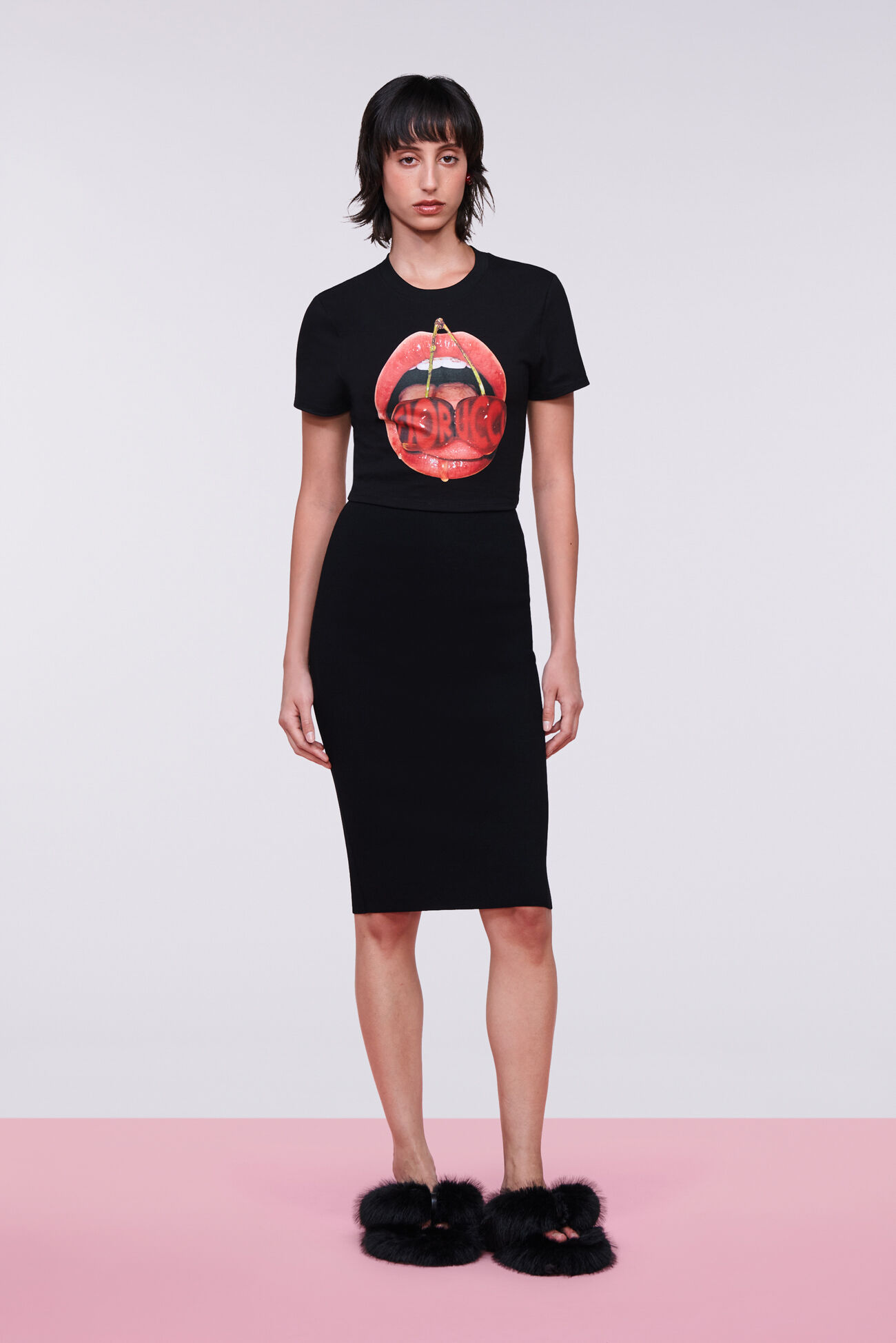 Cherry Mouth Graphic Baby T-Shirt Black