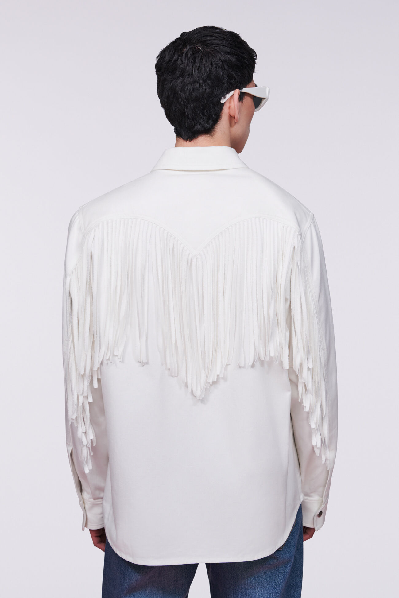 Unisex Fringe Gabardine Shirt White
