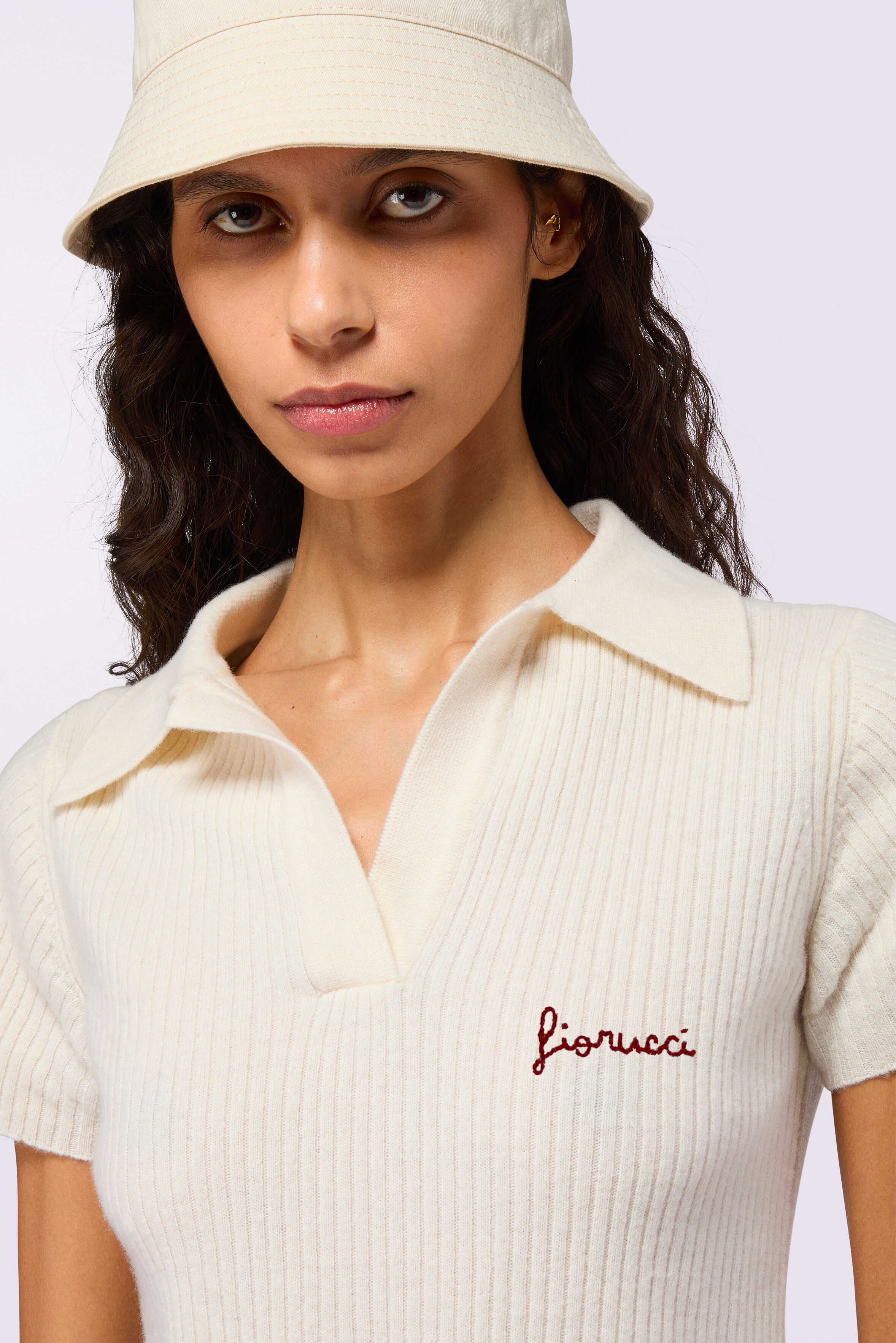 Embroidered Knit Polo Shirt Cream