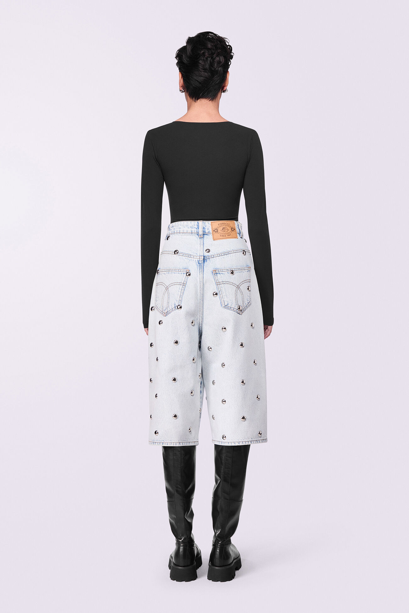 Stud Denim Bermuda Shorts Bleach Blue