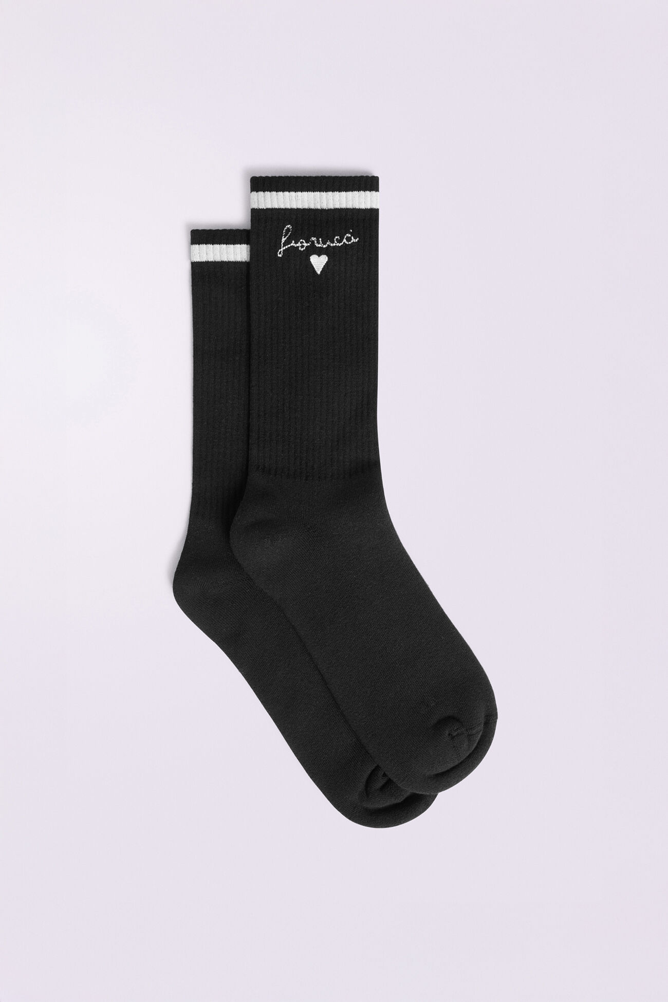 Embroidered Heart Socks Black