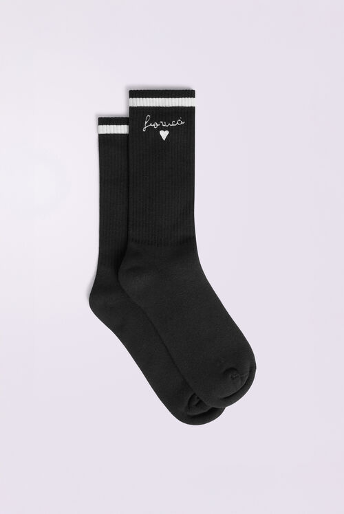 Embroidered Heart Socks Black