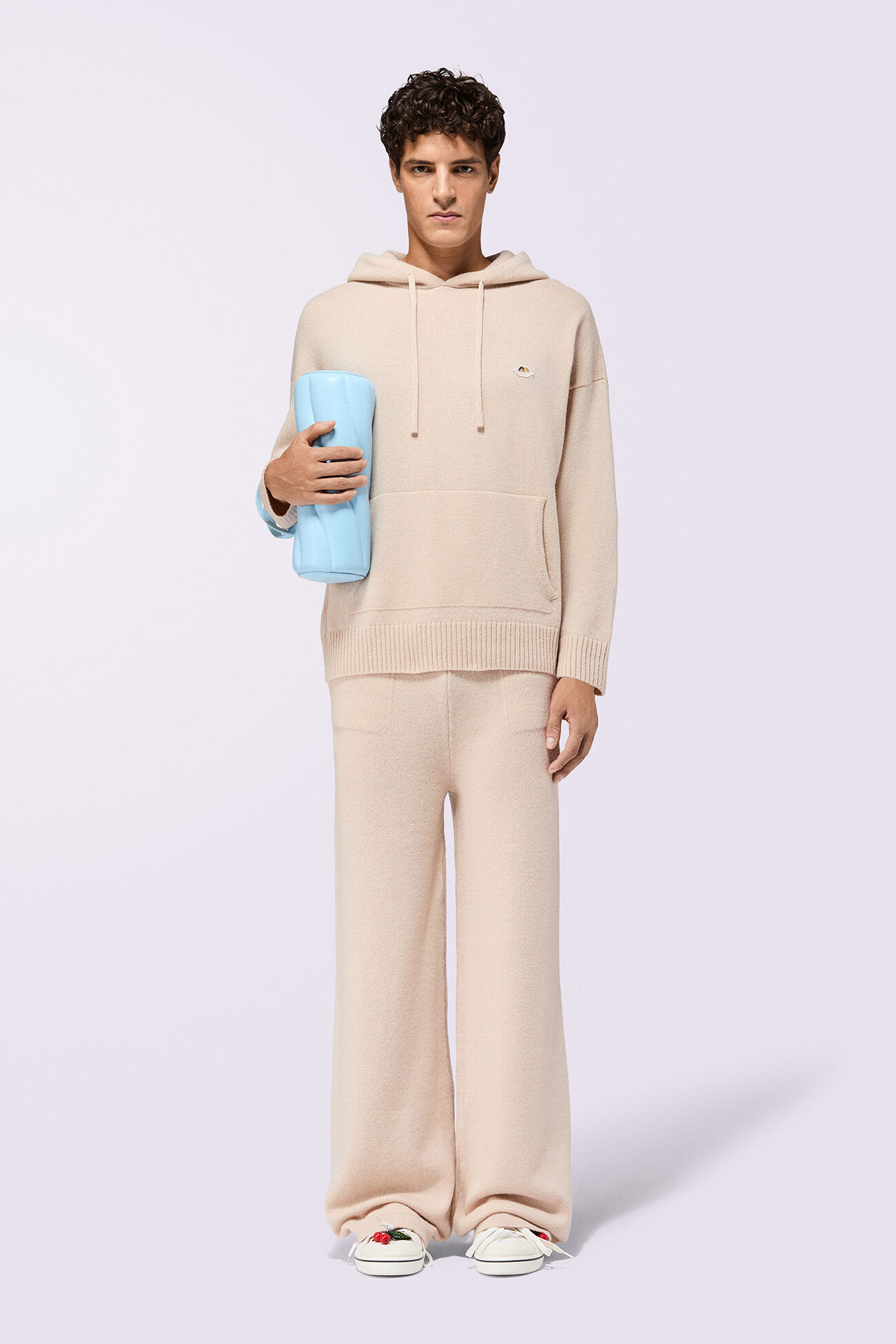 Angels Patch Knit Trousers Beige