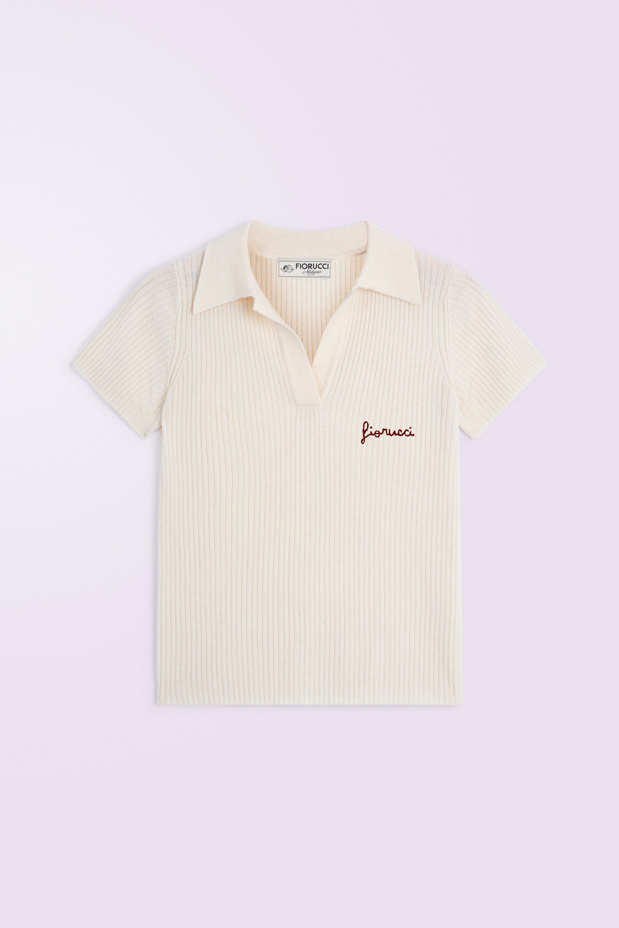 Embroidered Knit Polo Shirt Cream