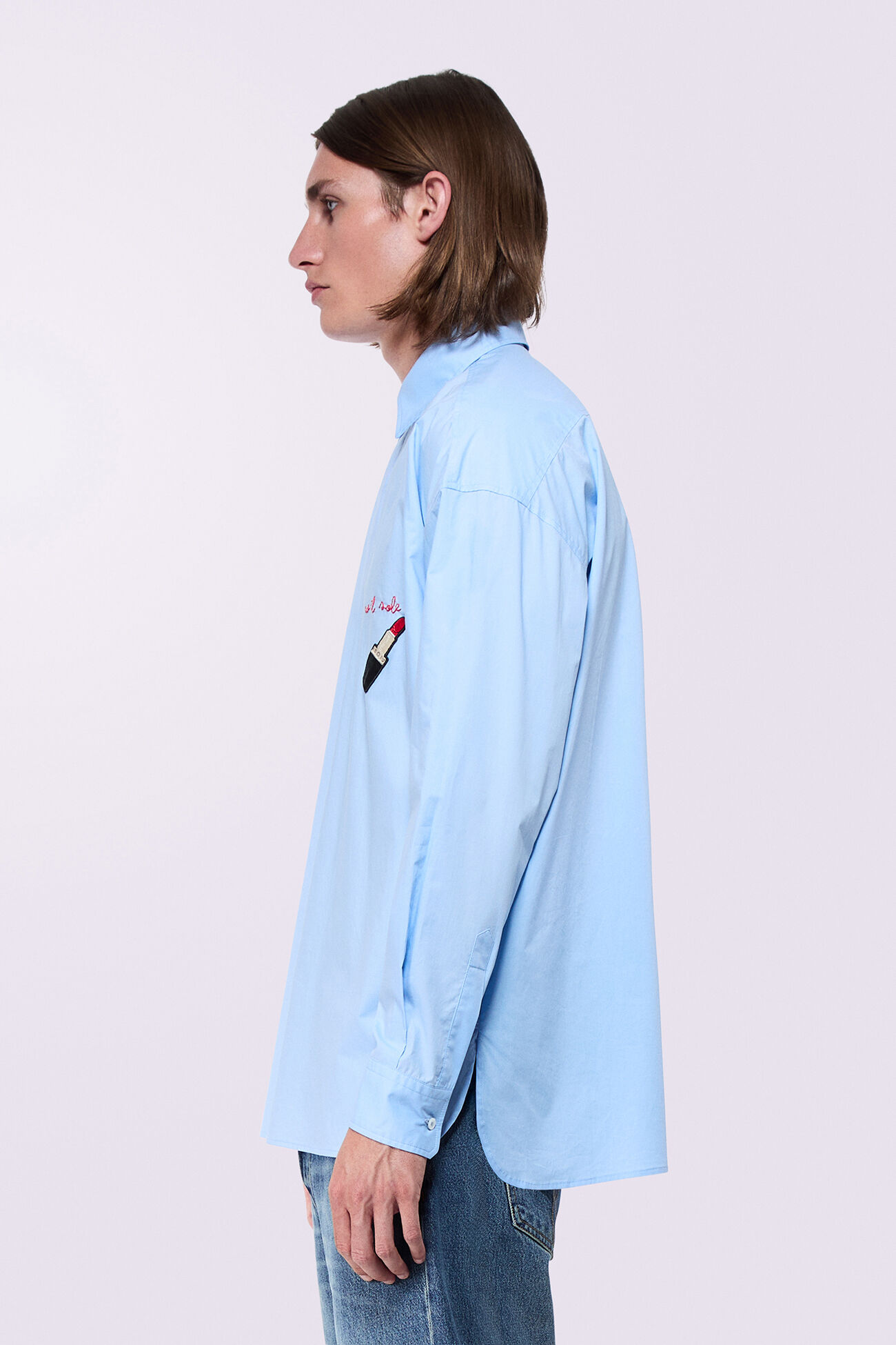 Embroidered Lipstick Shirt Blue