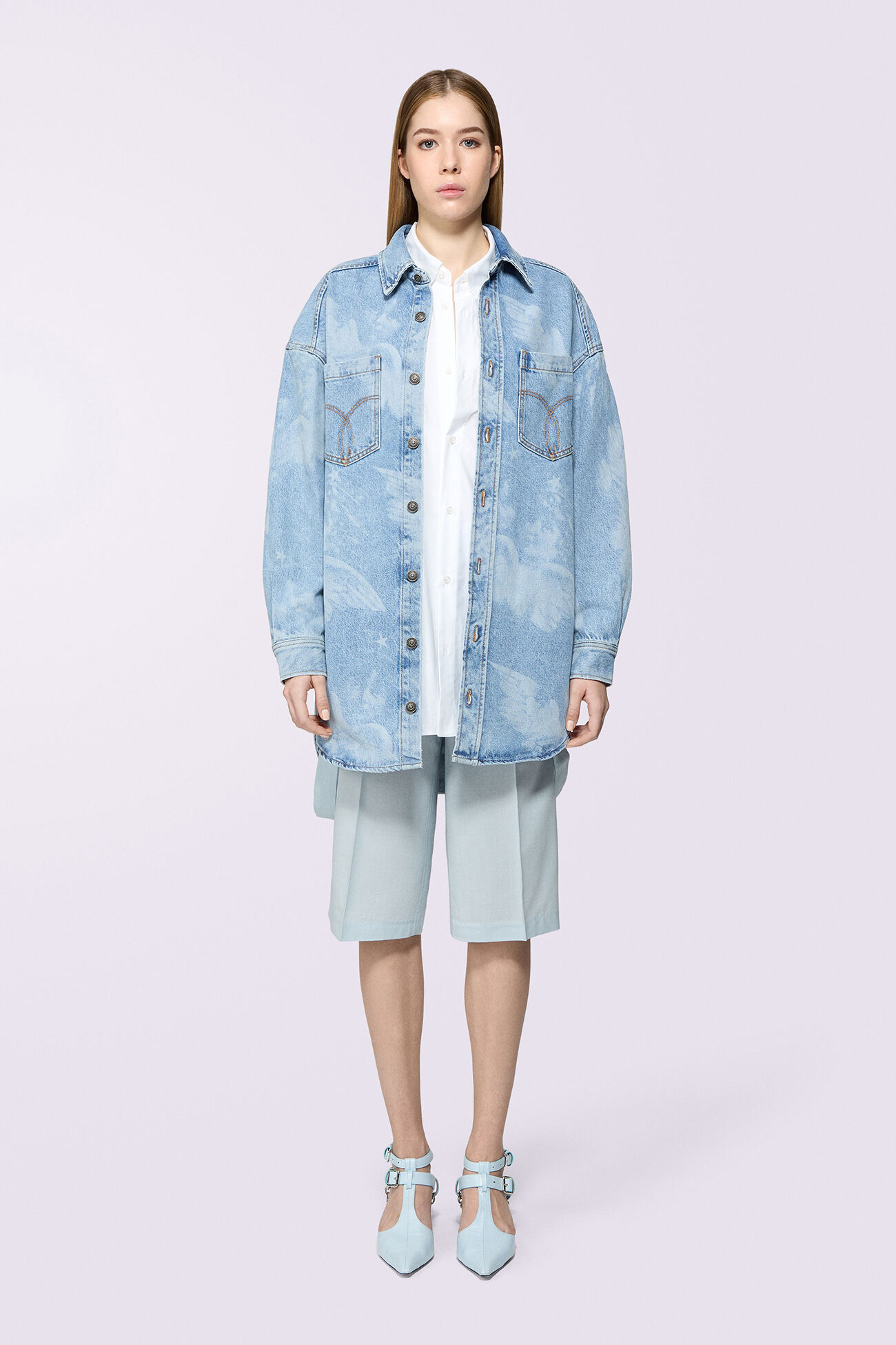 Embroidered Suspender Shorts Blue