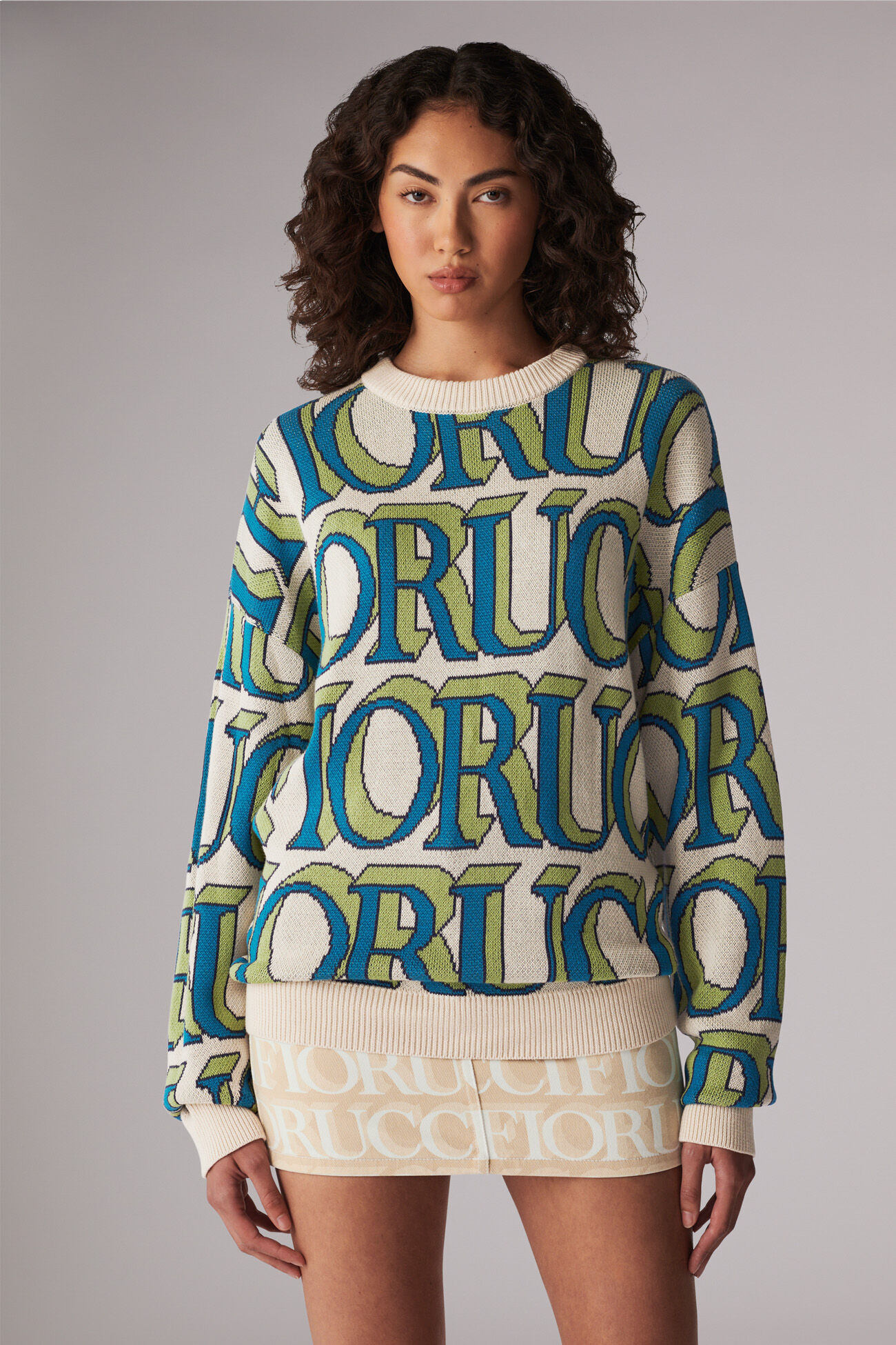 Fiorucci Official Online Store | Unisex Monogram Logo Knit Jumper Cream ...