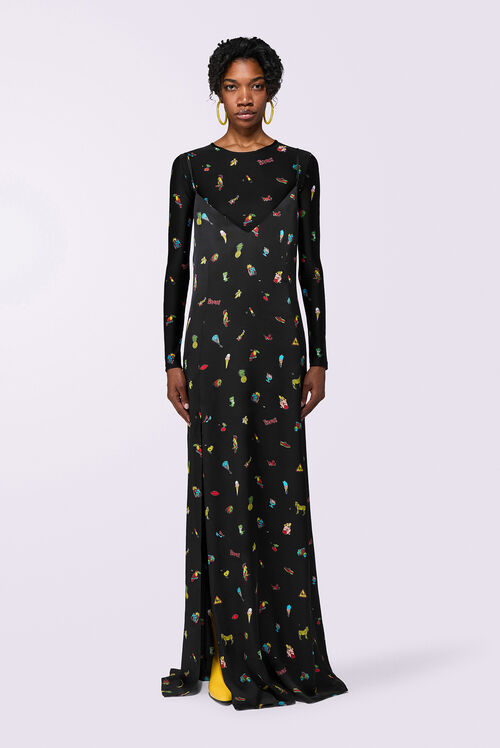 Toys Print Slip Maxi Dress Black