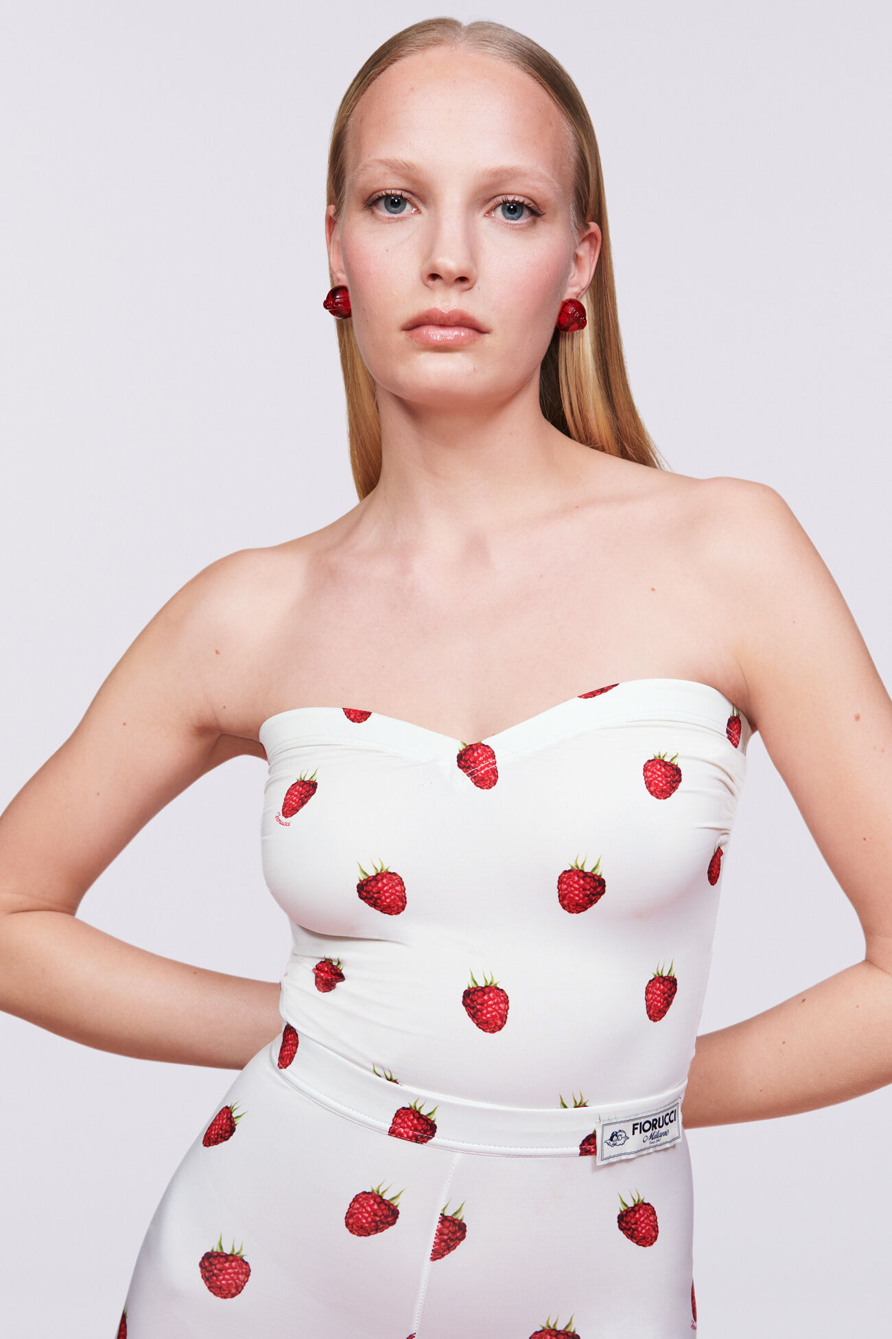 Raspberry Print Bustier Top White