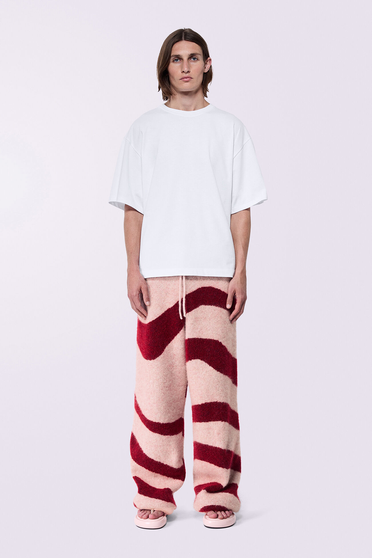 Unisex Candy Stripe Knit Trousers Red
